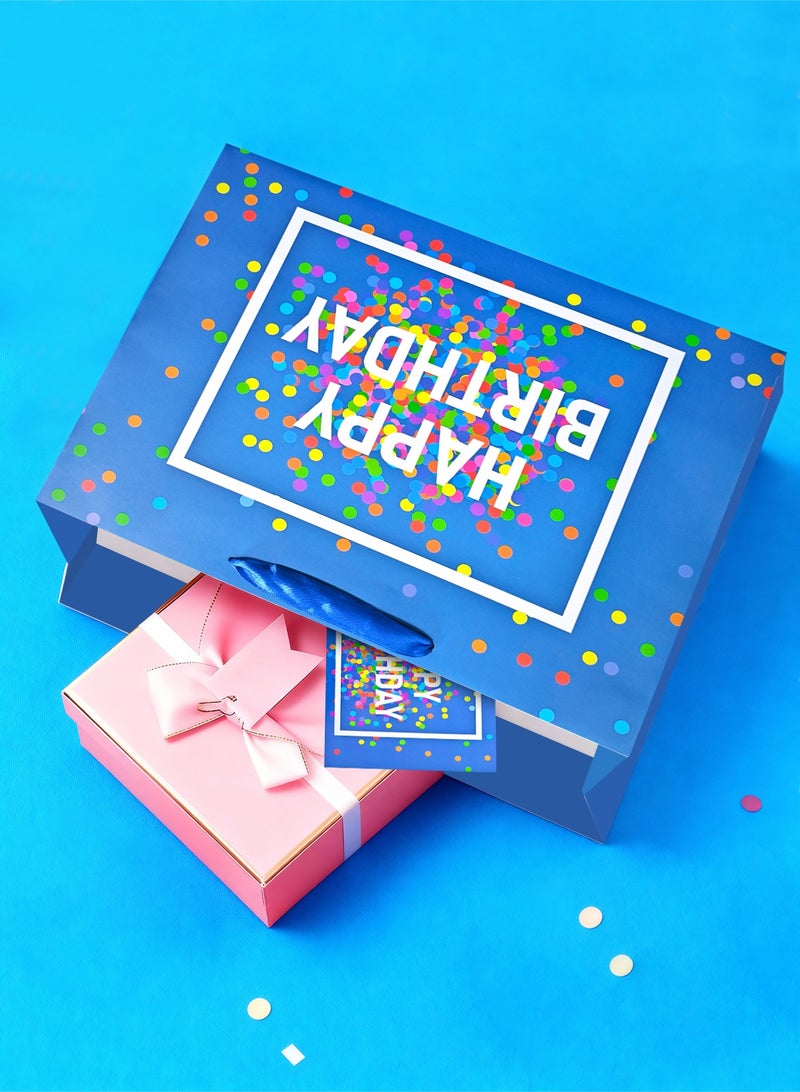 HomarKet 4 Pack Large Happy Birthday Gift Bag with Card and Tissue Papers, Handles Polka Dot Design Like Balloons for Women/Men/Boys/ Girls Birthday Party 33x12x26cm，Blue - Image 3